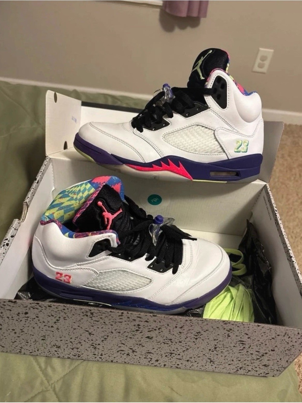 Jordan White Sneakers with Purple and Neon Accents